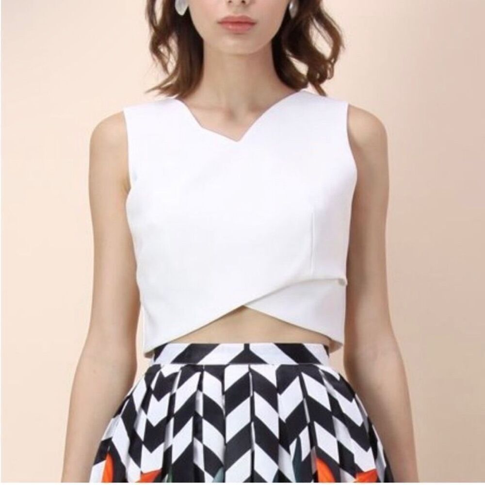Chicwish Savvy cream crossover cropped sleeveless top